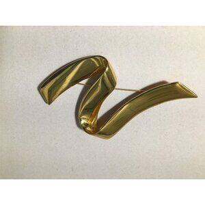 Vintage MONET Brooch Large Modernist Gold Tone Ribbon 4"